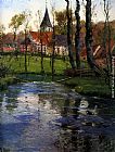 Fritz Thaulow Famous Paintings - The Old Church by the River